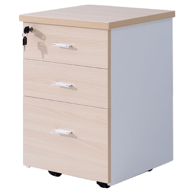 质凡木质活动柜文件柜储物矮柜可移动办公柜三抽柜带锁简约现代人造板柜子其他