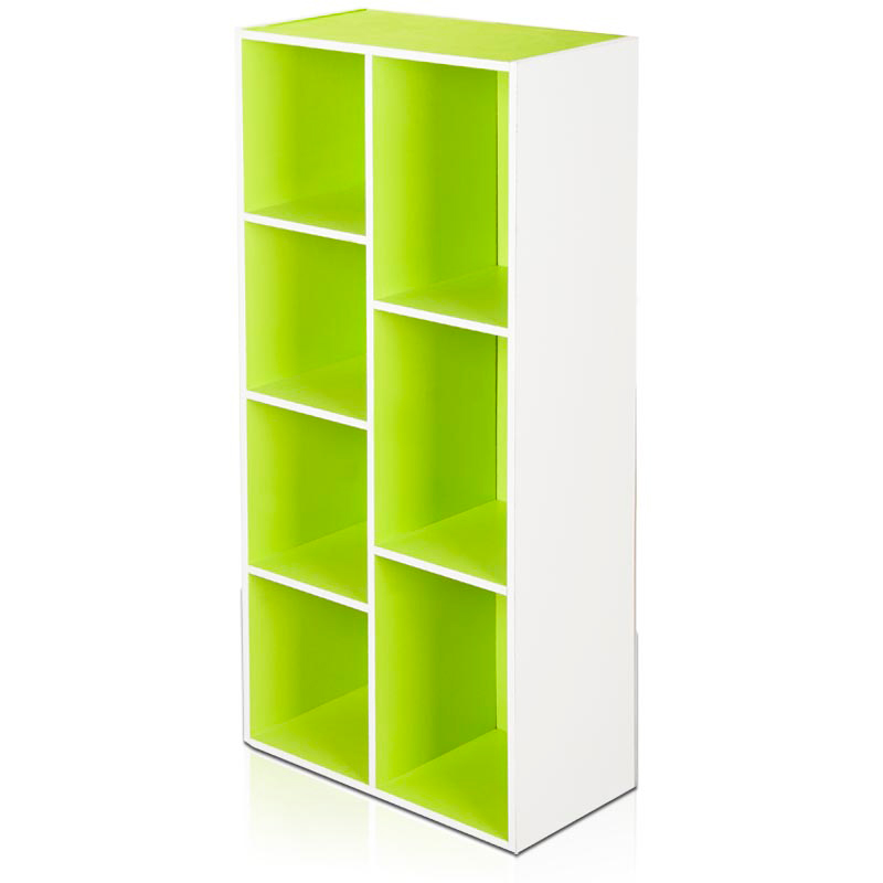 慧乐家 书架书柜小柜子 收纳柜简易组合书柜 彩色七格储物置物陈列柜 绿白色 11048-2