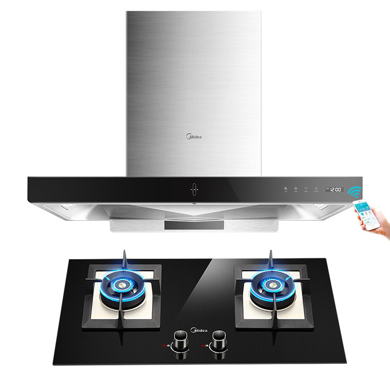 美的(Midea)20m³爆炒大吸力一键自清洗侧吸式抽油烟机燃气灶烟灶套餐(天然气)MT588R+Q590B
