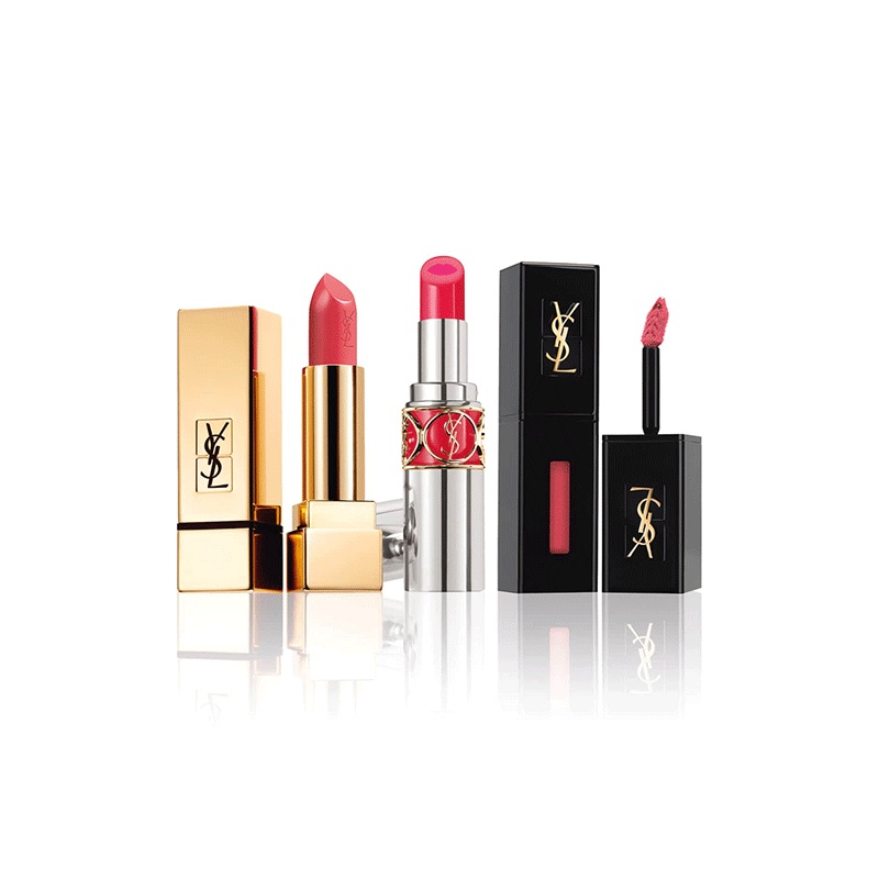 YSL YVES SAINT LAURENT圣罗兰唇妆三件套装组 口红色号17+唇油色号4+唇釉色号410 彩妆套盒