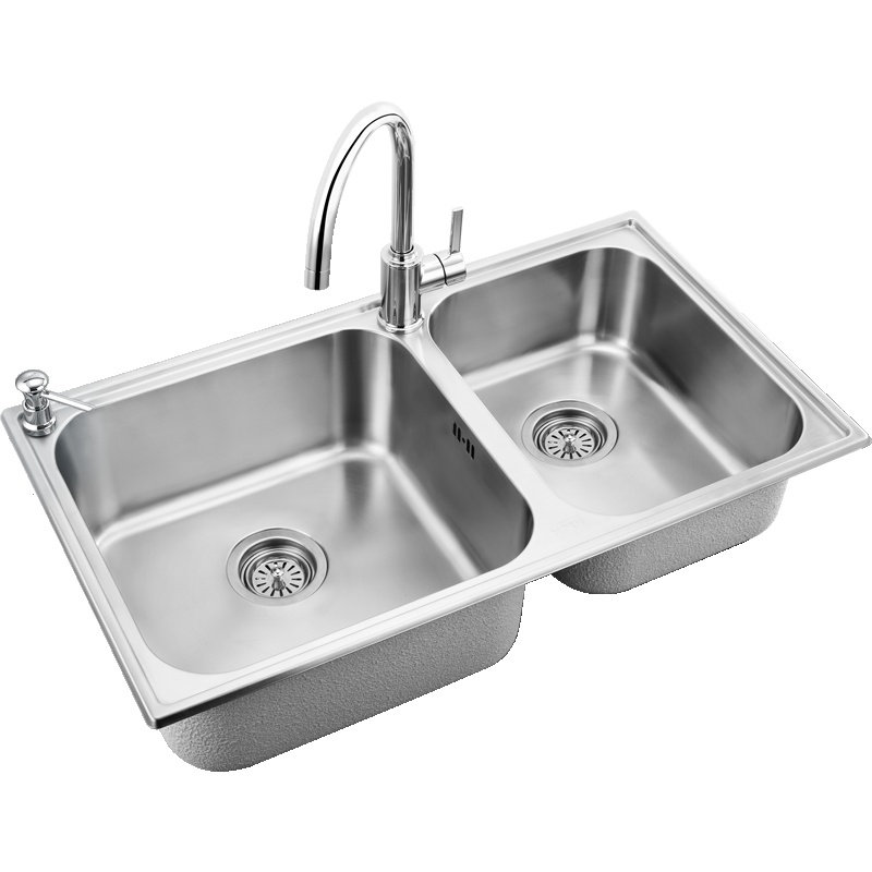 摩恩（MOEN）厨房水槽双槽套装304不锈钢800mm水池洗菜盆配高端抽拉水龙头冷热28120