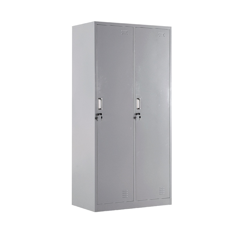 双门铁皮更衣柜衣柜医院铁衣柜实验室长衣柜带锁挂衣柜0.85M*1.8M*0.42M 灰白色 冷轧钢板 二门带锁