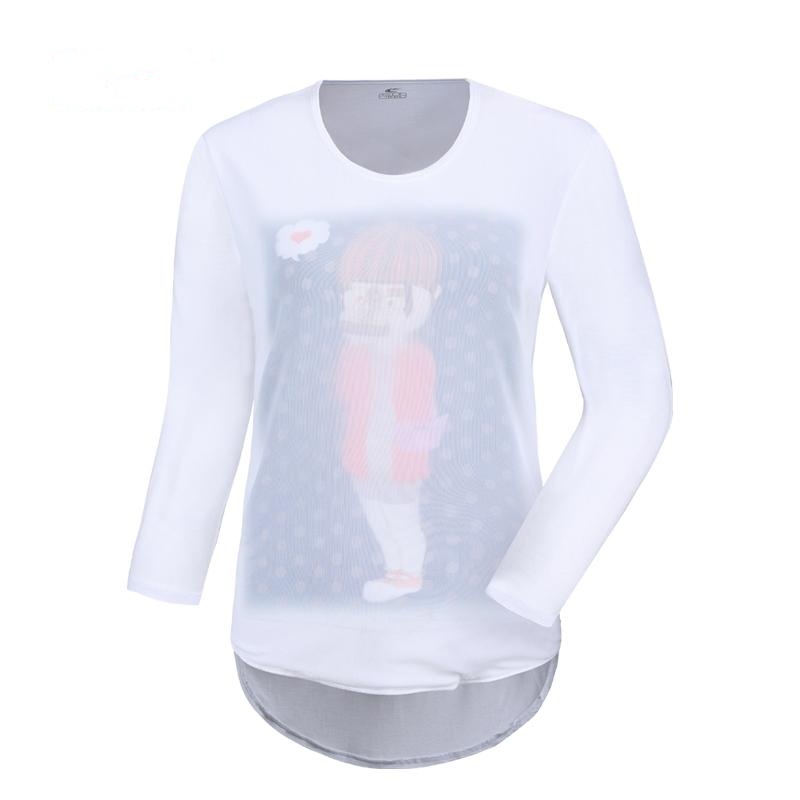 赛琪(SAIQI)运动T恤女士2018秋季圆领印花时尚百搭青年常规涤棉上衣打底衫长袖T恤