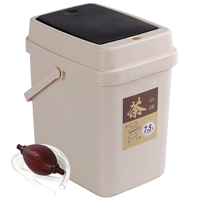 唐宗筷 茶渣桶 方形按压弹盖滤茶桶 茶叶垃圾桶 泡茶滤水桶 带水管排水桶 储茶桶 米色 小号 7.5L C6828