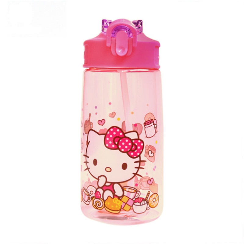 凯蒂猫(HELLO KITTY) HLKO-Q561C 杯子硅胶奶嘴一键式开关PP材质男童女童可爱便携大容量吸管杯