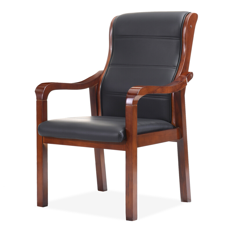 中伟(ZHONGWEI)办公椅电脑椅实木皮革椅班前椅中班椅-黑色