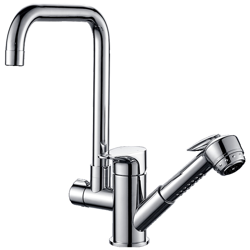 优勤抽拉式水龙头冷热厨房洗菜盆全铜伸缩面盆可旋转高洗碗池水槽龙头