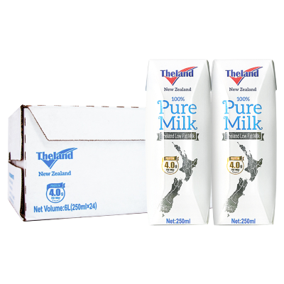 纽仕兰Theland新西兰进口4.0g蛋白质低脂纯牛奶250ml*24盒家庭装营养早餐奶