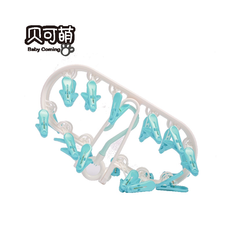 贝可萌(Baby Coming)儿童折叠24夹衣架(粉色)PP材质 可折叠式晾衣夹 多功能衣架