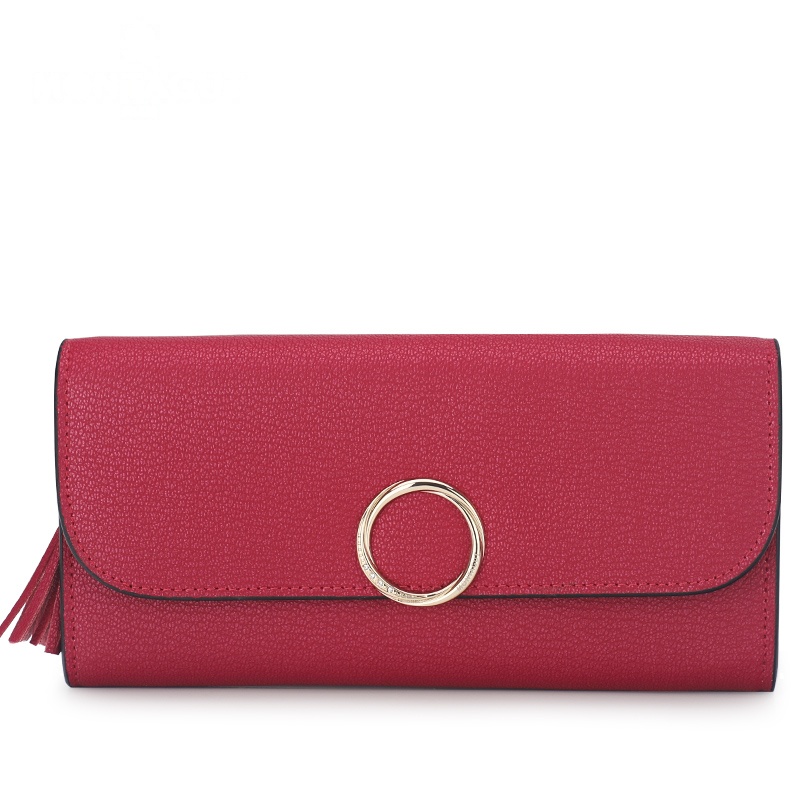 梦特娇钱包女 长款二折 带流苏拉链小手包 多卡位钱包 时尚大气牛皮小手机包 秋冬新款