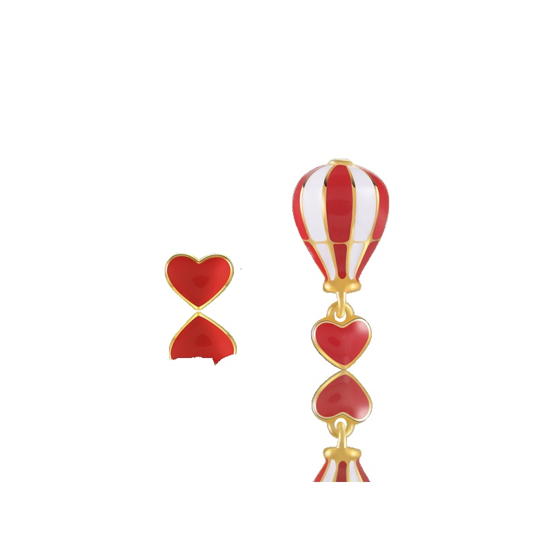Little Joys 925银镀金滴釉热气球不对称耳钉-短款