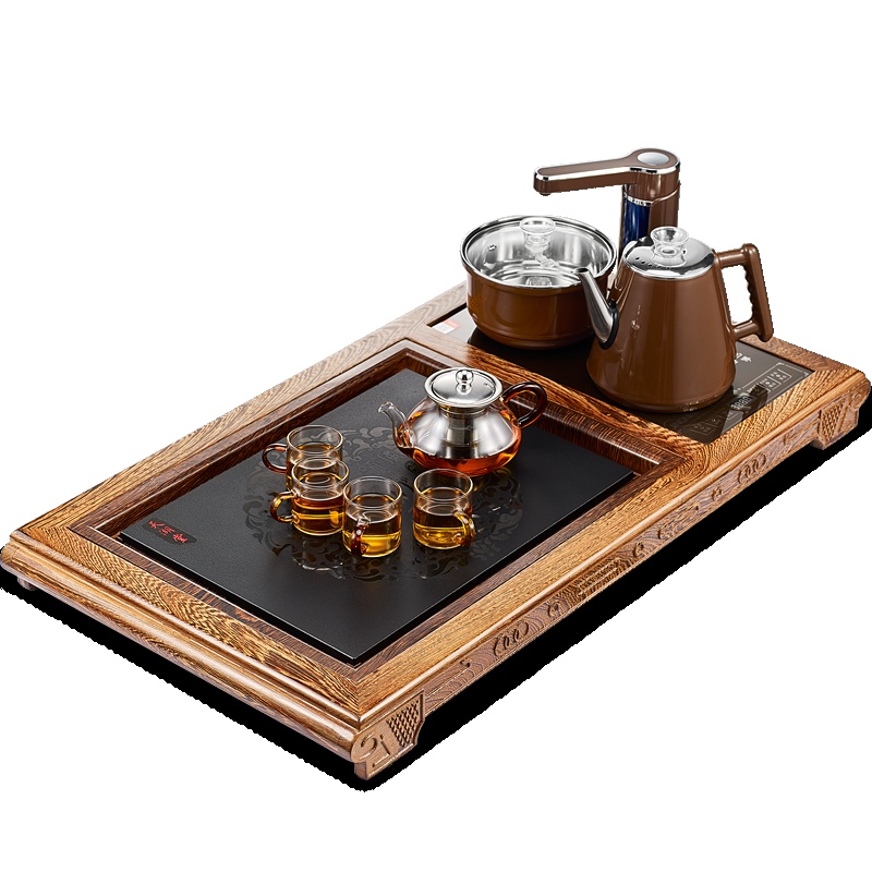 金杞（JINQI） 整套茶具全自动上水不锈钢包胶防烫电热水壶耐热保温烧水壶茶炉鸡翅木咖啡色茶具套装