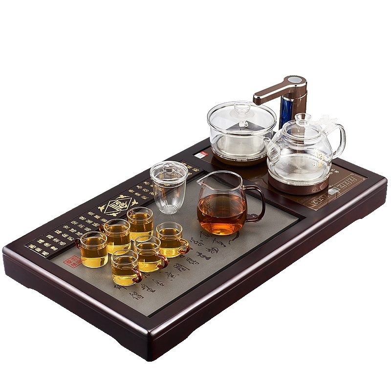 金杞(JINQI) 整套茶具全自动上水玻璃电热水壶耐热消毒烧水紫檀木咖啡色自动断电茶具套装