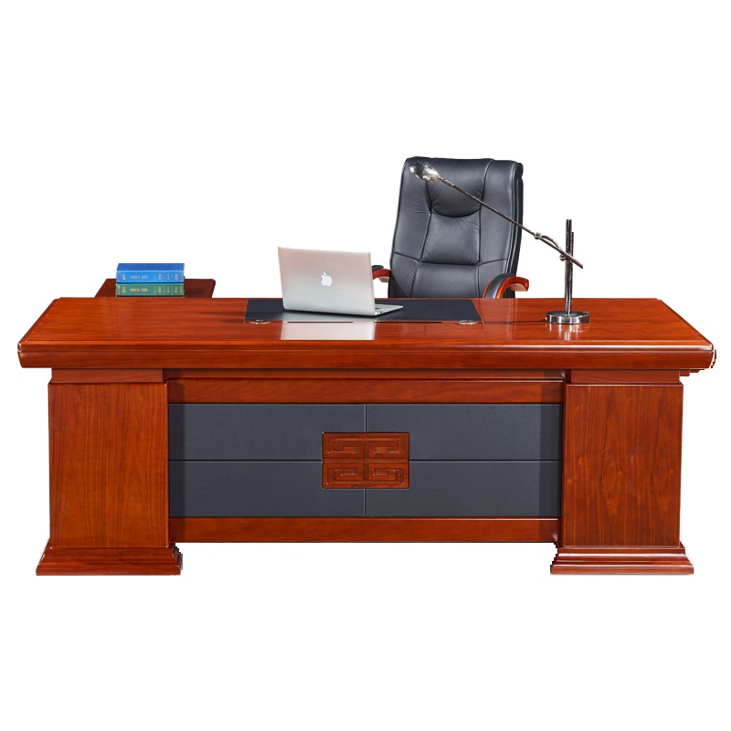 HiBoss办公家具班桌中式办公桌大班台实木皮油漆老板台经理桌