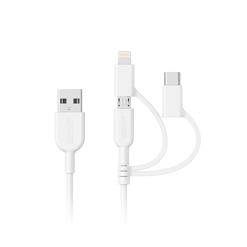 Anker powerline II 三合一数据线 A8436P21/白色0.9米