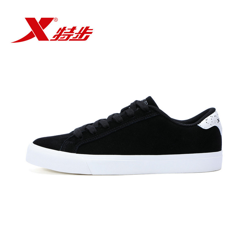 特步(Xtep)女士板鞋/休闲鞋2018年春季低帮系带橡胶合成革女运动鞋女鞋防滑耐磨跑步鞋子983418319599