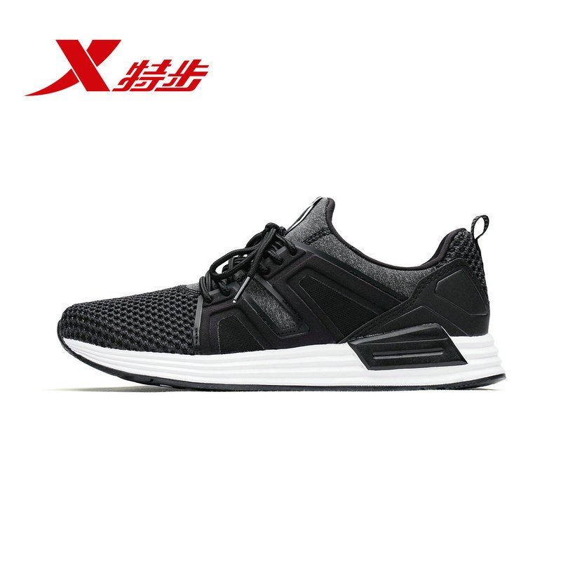 特步(Xtep)女士板鞋/休闲鞋2018年夏季低帮系带耐磨橡胶超纤女运动鞋女鞋减震耐磨跑步鞋子982218329506