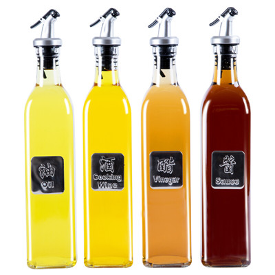 诺派(NUOPAI)油壶4个装500ml*4 无铅透明玻璃油瓶 防漏调味瓶送酒酱醋油4个贴纸 厨房用品调料瓶 C6709