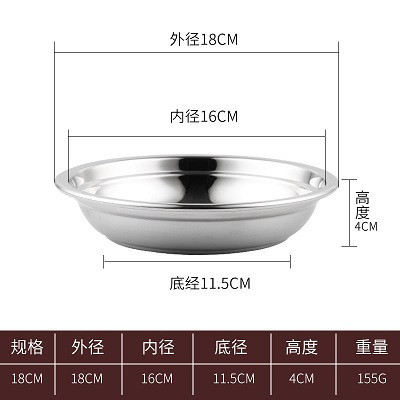 [庆展]18cm不锈钢深盘 家用菜盘圆形饺子盘点心盘加厚平盘蒸鱼盘菜碟子餐盘 PQ18-2(2个)