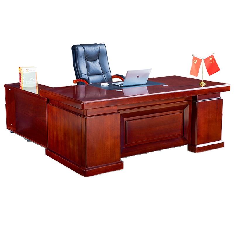 HiBoss 油漆老板桌大班台办公桌总裁桌椅贴实木皮经理桌主管桌桌椅组合2.2米