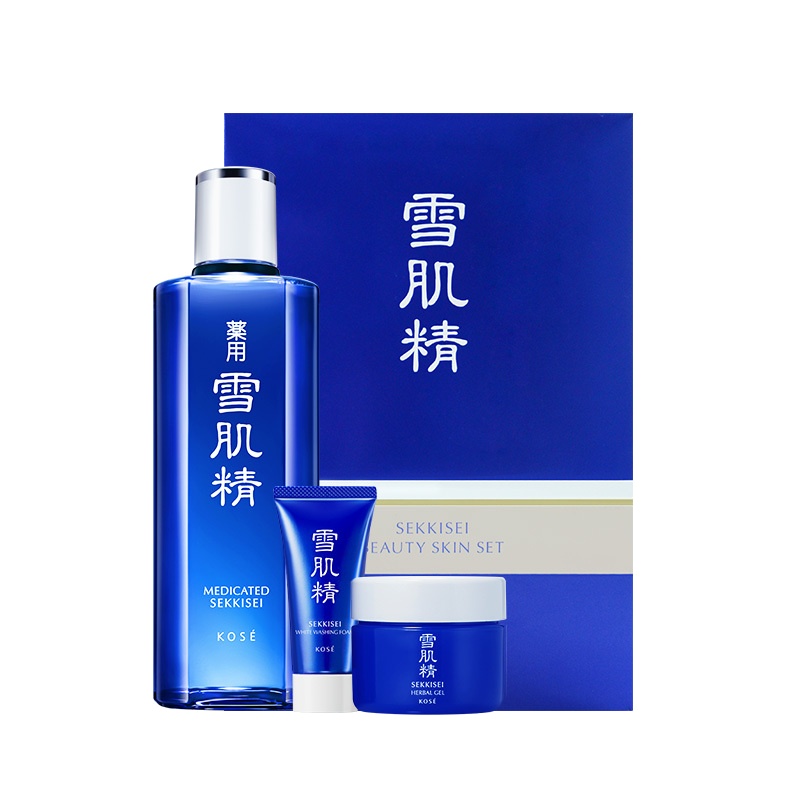 日本雪肌精 SEKKISEI 清润元气套装(化妆水330ml+洗颜20g+凝霜20g 滋润 透亮温和 原装进口正品保证