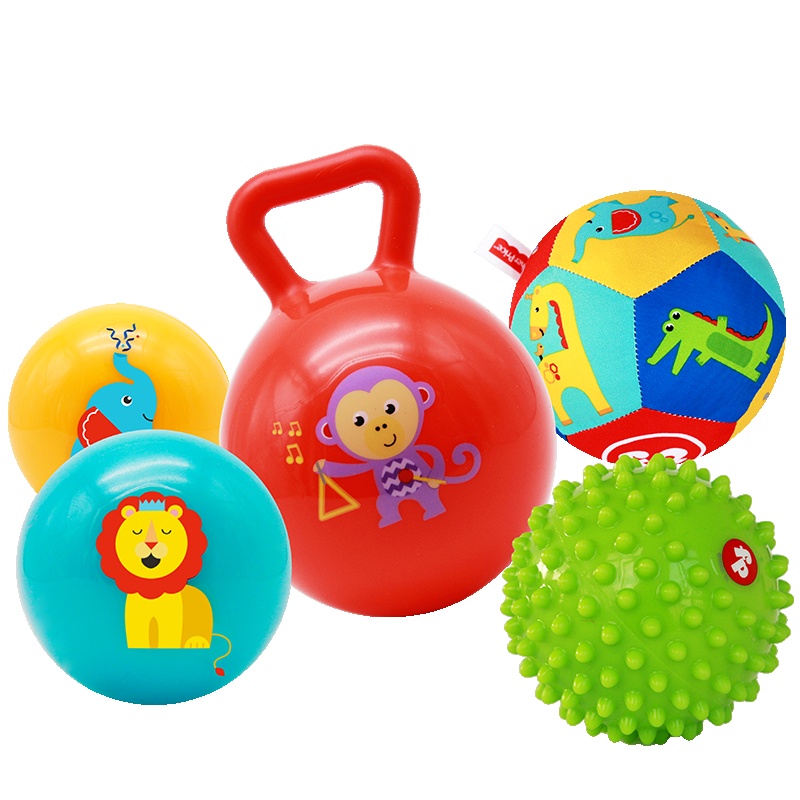 费雪Fisher Price 儿童玩具球宝宝初级训练球五合一套装 宝宝婴幼儿按摩球布球摇玲球