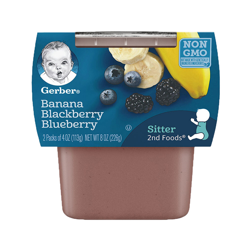 嘉宝Gerber婴幼儿辅食 香蕉混合莓泥 蔬果泥 二段 6个月以上 113g*2罐装 226g 美国进口