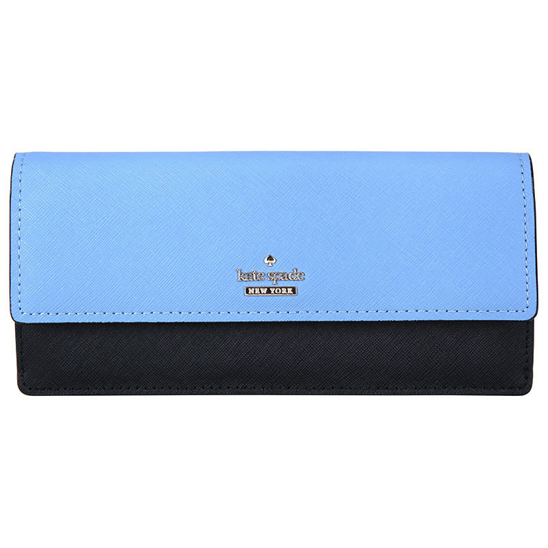 Kate Spade (凯特·丝蓓) KS女包 蓝黑拼色皮质长款钱包钱夹 PWRU5532 438