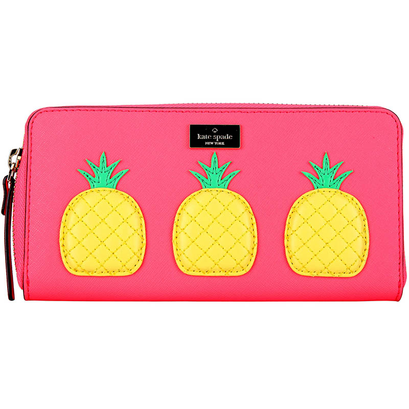 Kate Spade (凯特·丝蓓) KS女包 亮粉色皮质长款钱包钱夹 WLRU2885 761