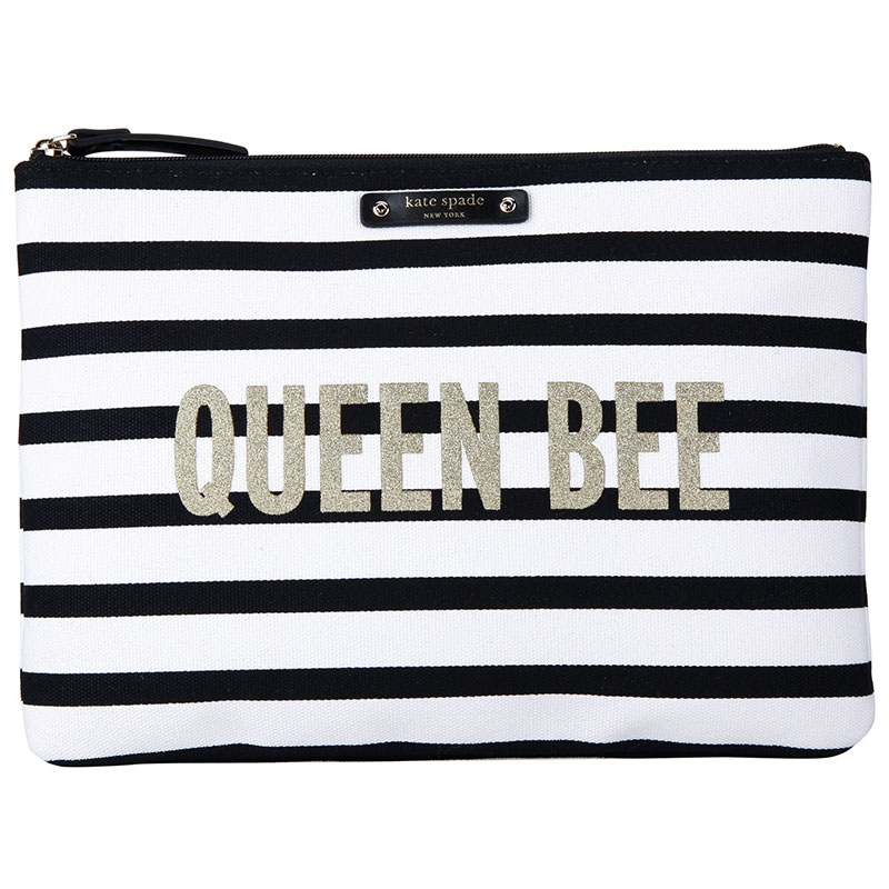 Kate Spade (凯特·丝蓓) KS零钱包女 黑白条纹帆布大号手拿包零钱包 WLRU2782 993