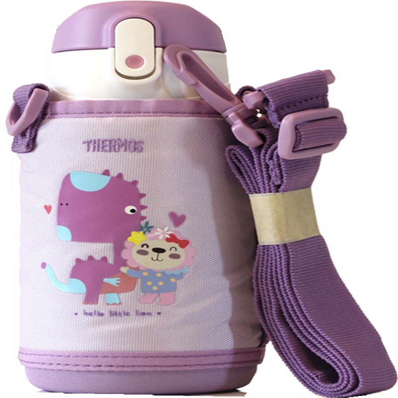 膳魔师THERMOS儿童保温杯真空不锈钢吸管/直饮双杯盖便携防漏带杯套背带大容量学生水壶TCKA-553F PP001