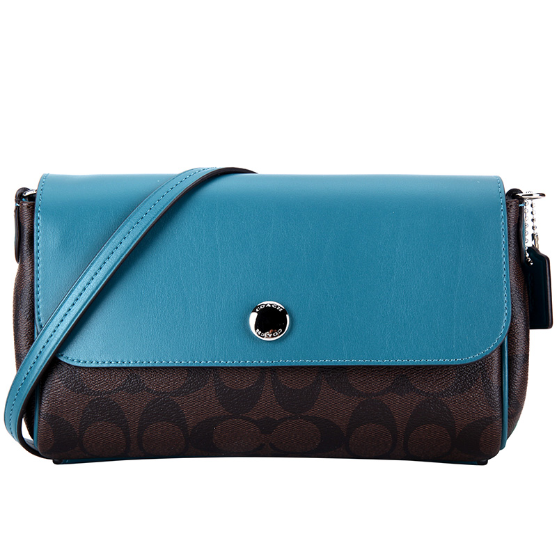 COACH 蔻驰 女包女士深咖绿色PVC配皮单肩斜挎双面包 F59534 SVMJ0