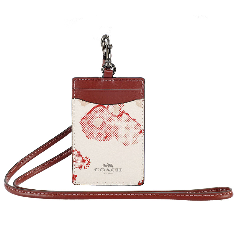 COACH 蔻驰 女吊牌女士白色拼色印花皮质挂脖证件卡套小型皮具 F39055 QBO2B