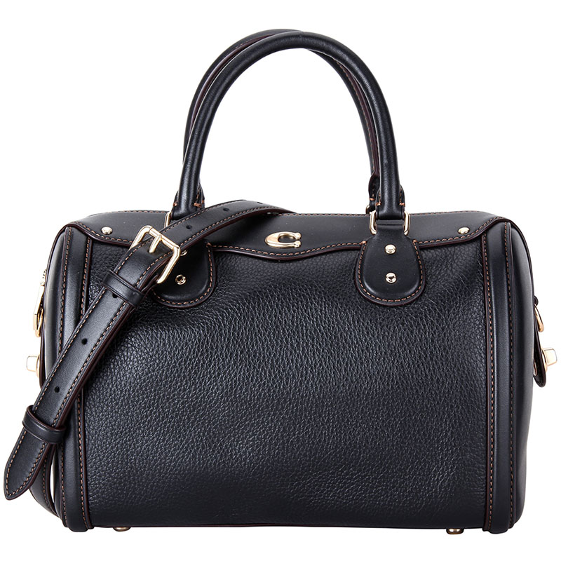 COACH 蔻驰 女包女士黑色皮质手提肩背斜挎桶包 F37862 IMBLK