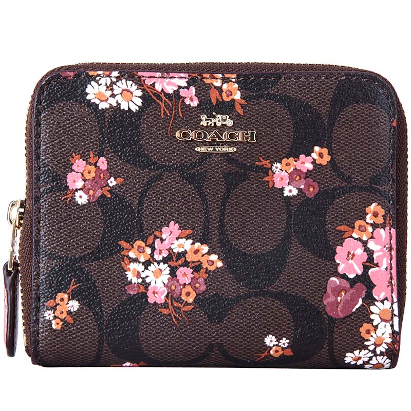 COACH 蔻驰 女钱包女士深咖印花PVC短款钱包钱夹 F31955 IMBMC