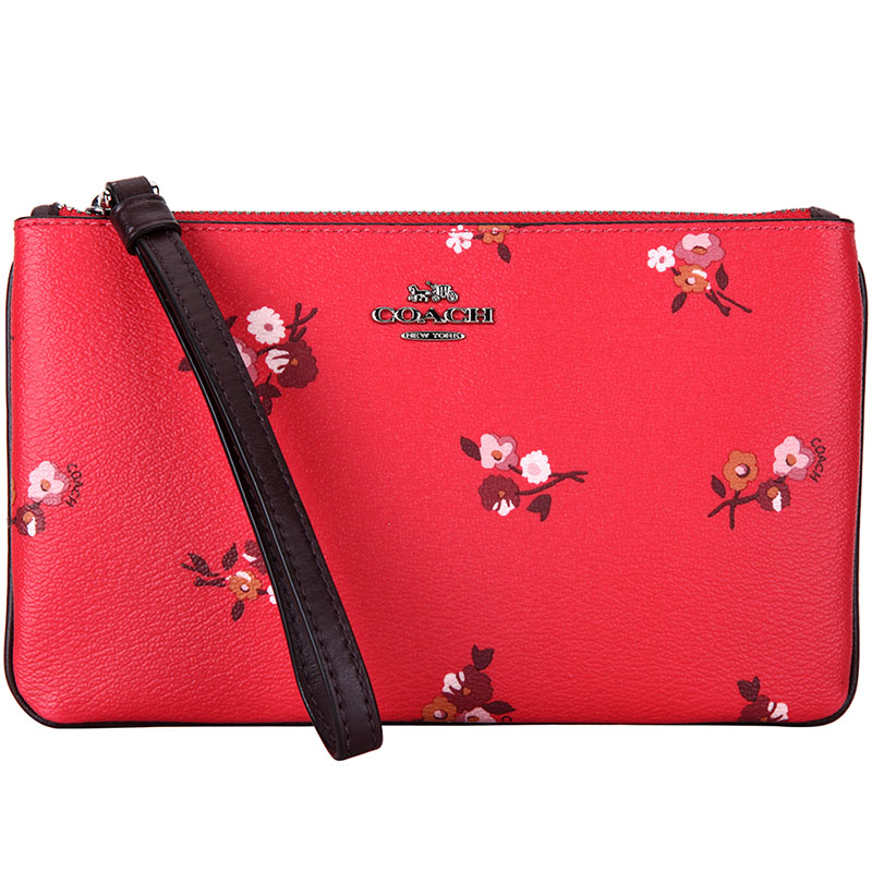 COACH 蔻驰 女手包女士红色印花皮质长款手拿包零钱包 F31999 SVNOF