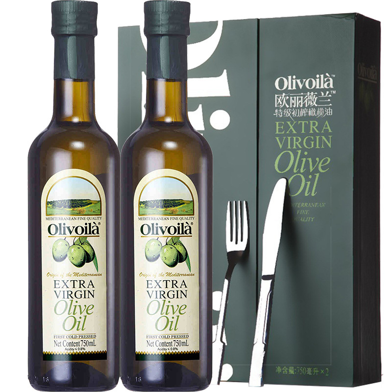 欧丽薇兰(olivoila)特级初榨橄榄油750ML*2(精装礼盒带刀叉)