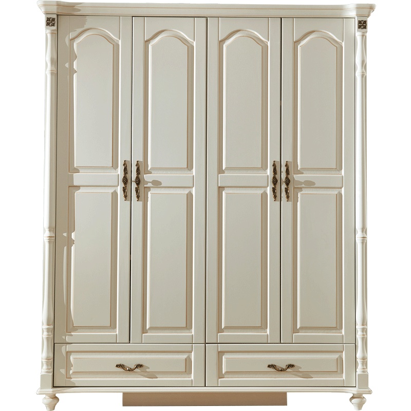 A家家具衣柜 美式乡村四门衣柜简约现代卧室组装实木框架欧式拉门衣橱卧室家具木质其他XM017