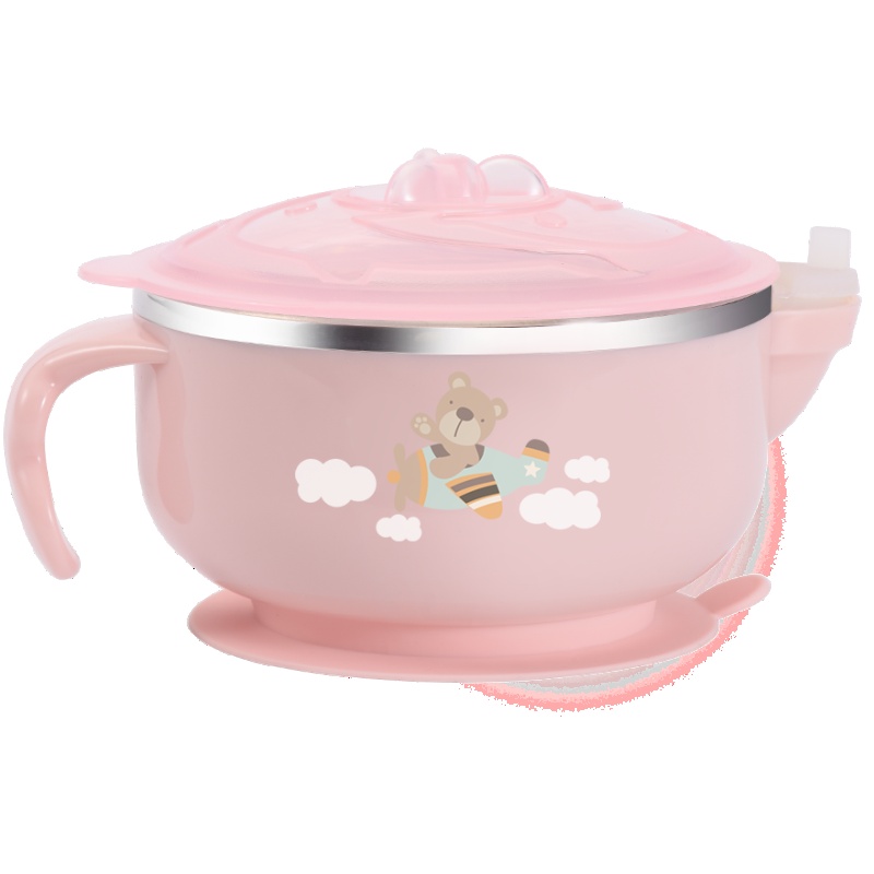南极人母婴婴幼儿童餐具防烫304不锈钢注水保温碗 宝宝辅食碗 粉色350ML NJR-P101