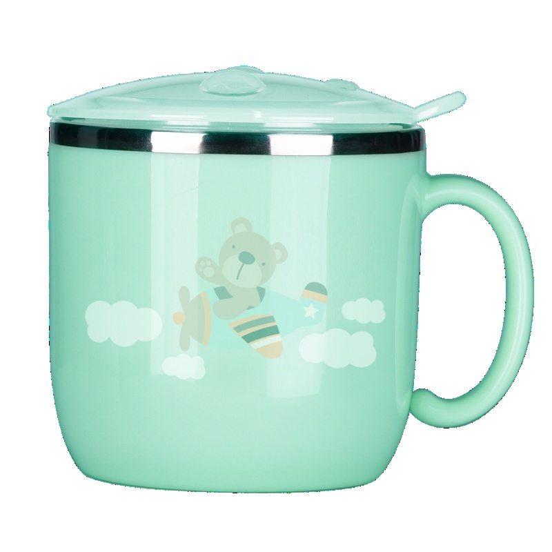 南极人母婴婴幼儿童餐具304不锈钢萌逗水杯(附杯盖) 绿色200ML NJR-P102
