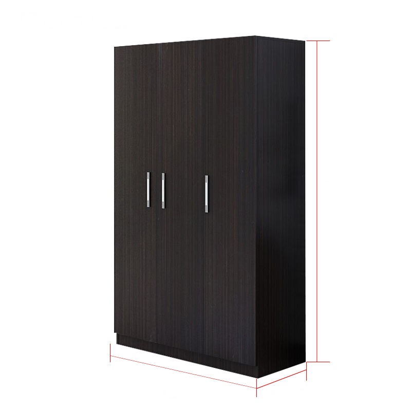 欧宝美木质更衣柜简易衣柜黑胡桃木质三门更衣柜