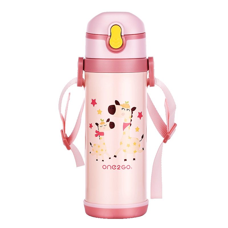 ONE2GO儿童保温杯带吸管宝宝水杯幼儿园小学生便携水壶水杯435ml粉色
