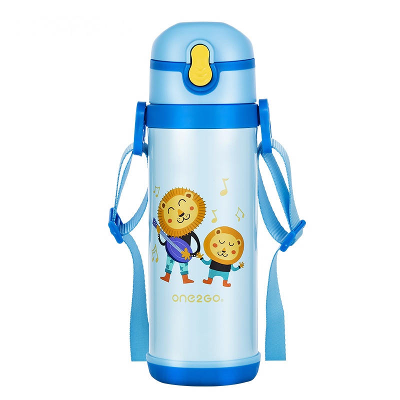 ONE2GO儿童保温杯带吸管宝宝水杯幼儿园小学生便携水壶水杯435ml蓝色