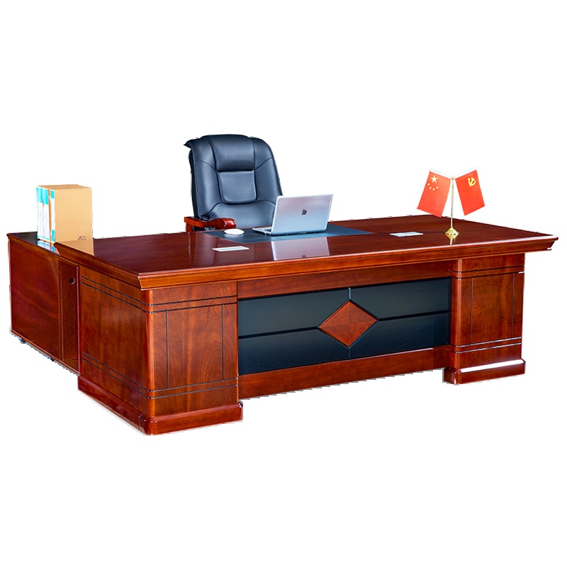 HiBoss老板桌办公桌桌椅组合办公家具总裁桌桌子实木贴皮油漆大班台2.4米
