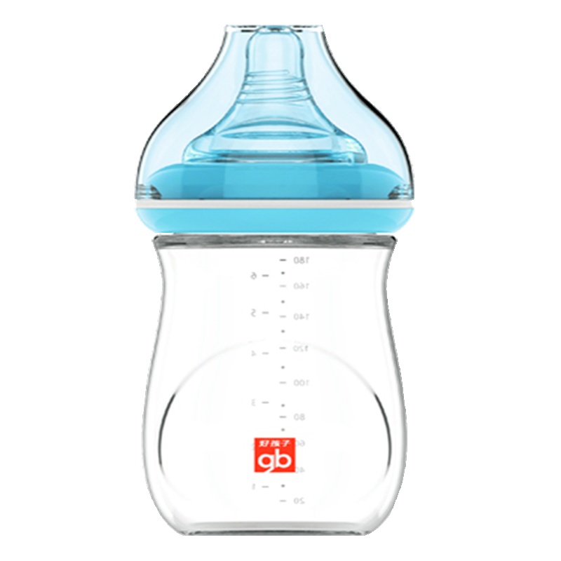 好孩子gb母乳实感宽口径婴儿玻璃奶瓶180ML 粉蓝色 适合0-3个月宝宝