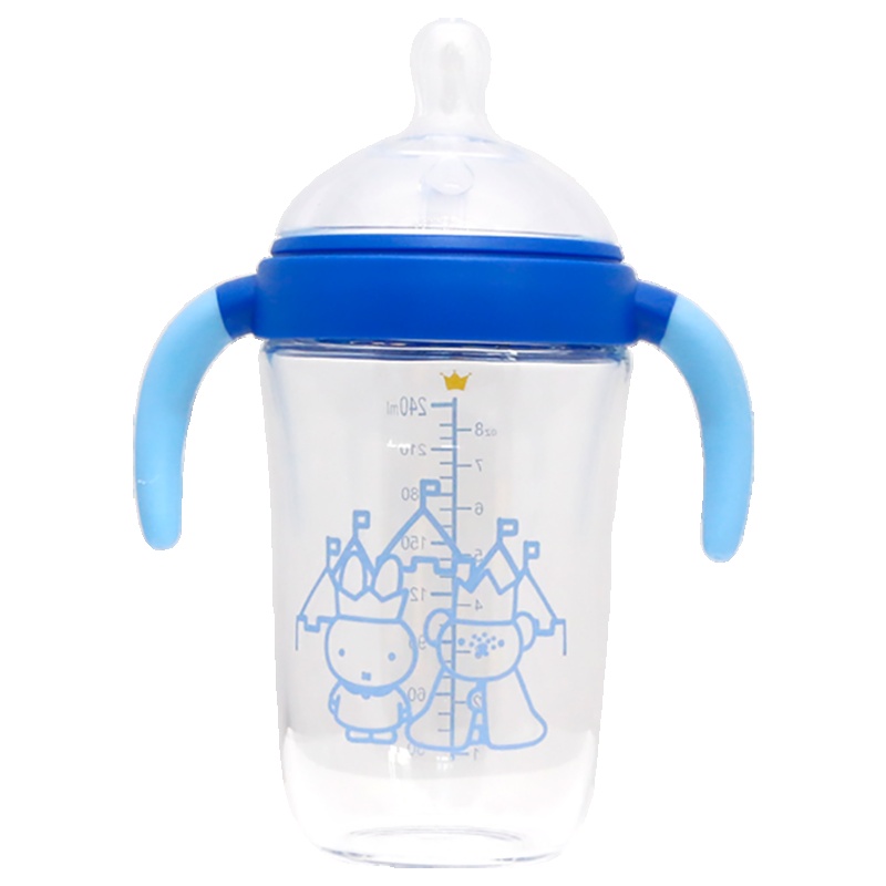 米菲(Miffy)广口径玻璃奶瓶240ml(蓝)带手柄耐高温