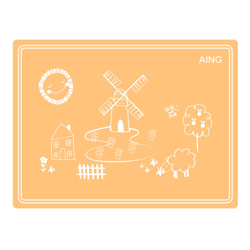 爱音(Aing)母婴婴幼儿童餐具儿童硅胶餐桌垫 宝宝防水防滑垫隔热垫 幼儿园外出旅游方便携带可折叠就餐餐垫 橘色