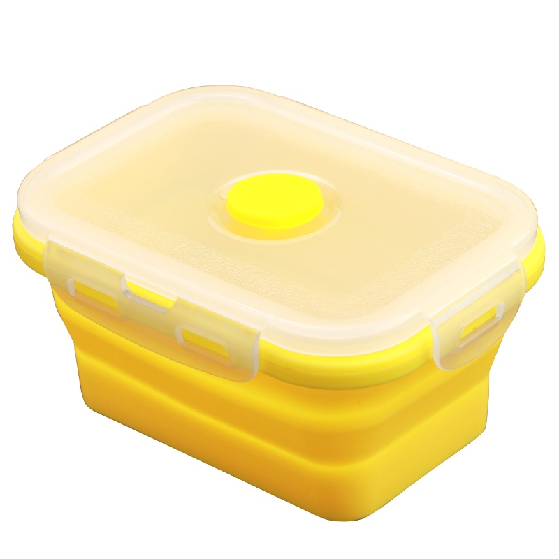 鸣順(Mingshun)硅胶折叠饭盒旅行便携式旅行便当盒可微波炉硅胶密封保鲜盒折叠碗 黄色