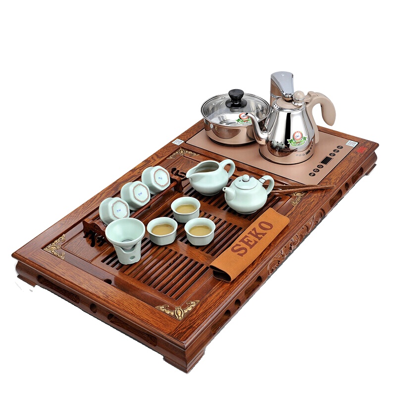 新功(SEKO)鸡翅木茶具套装自动上水电磁炉茶具茶台茶壶茶杯F64 配F98
