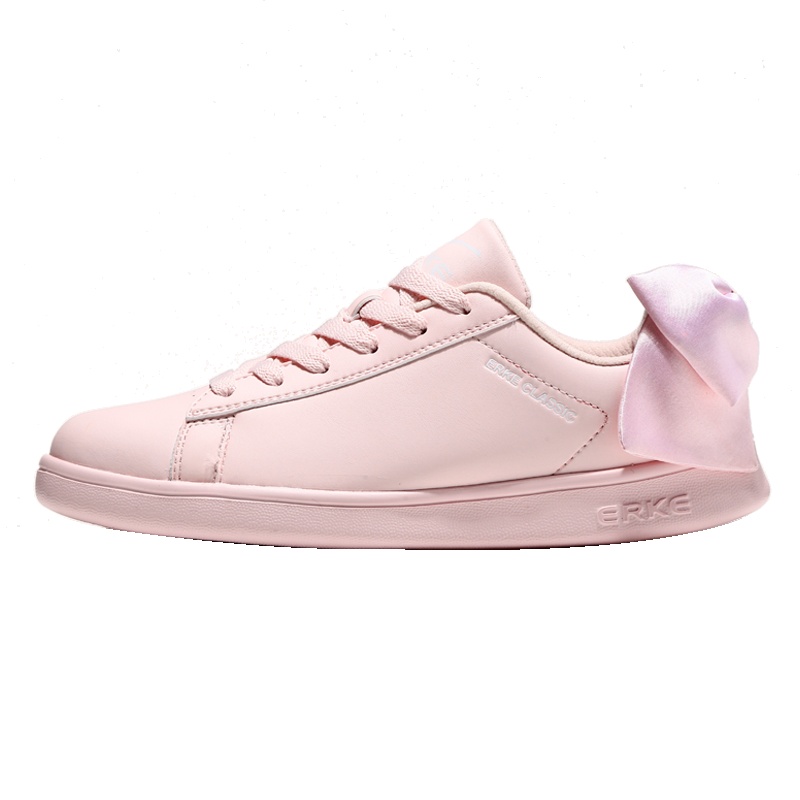鸿星尔克(ERKE)女子休闲板鞋粉色蝴蝶结休闲鞋秋冬女子百搭时尚板鞋